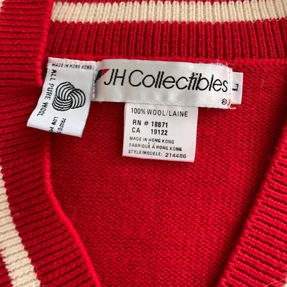 Vintage JH COLLECTIBLES red polka dot 100% wool sweater sz L - Picture 5 of 7